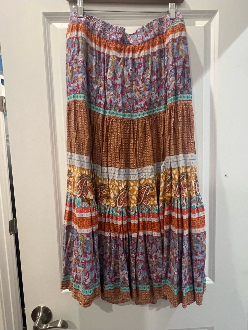 Multiples Multicolor Paisley & Stripe Tiered Maxi Skirt